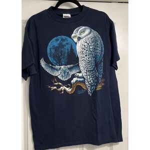 Vtg Cliff Bonamie Owls Moon‎ Silkmasters Sz Large Blue Marks